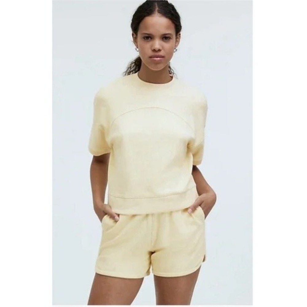 Madewell Pale Yellow Short Sleeve Terry Cotton Sweatshirt Crewneck XS